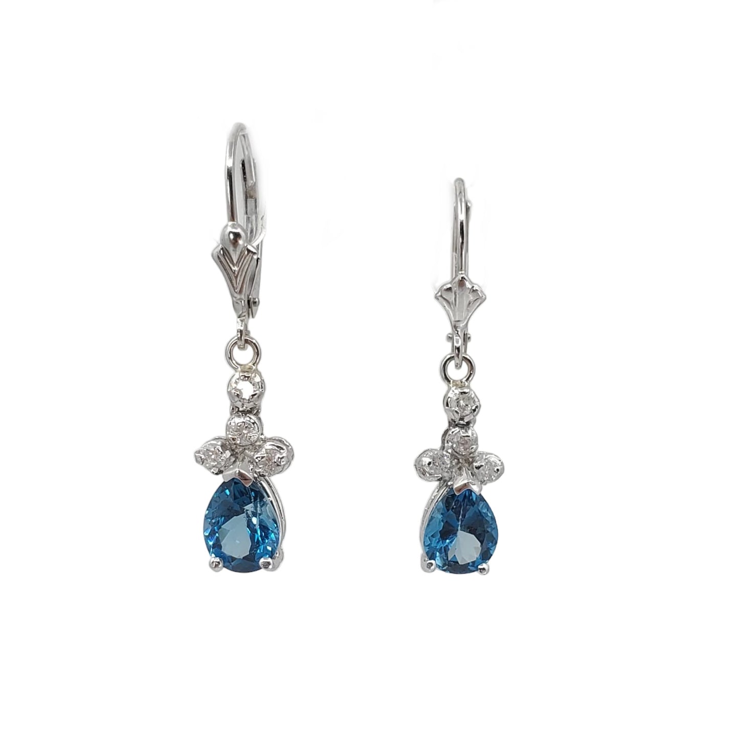 White Gold Blue Topaz and Diamond Earrings