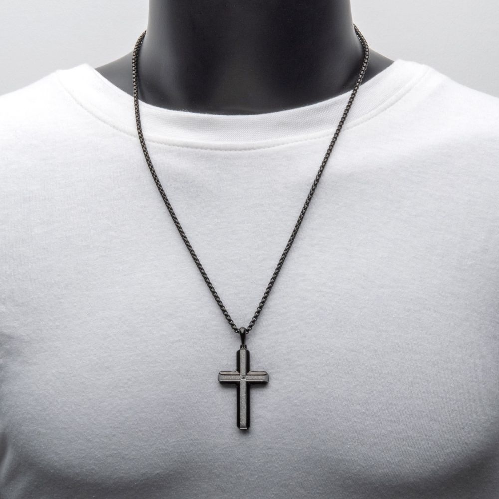 Two Tone Stainless Steel Lab Grown Diamond Cross Pendant