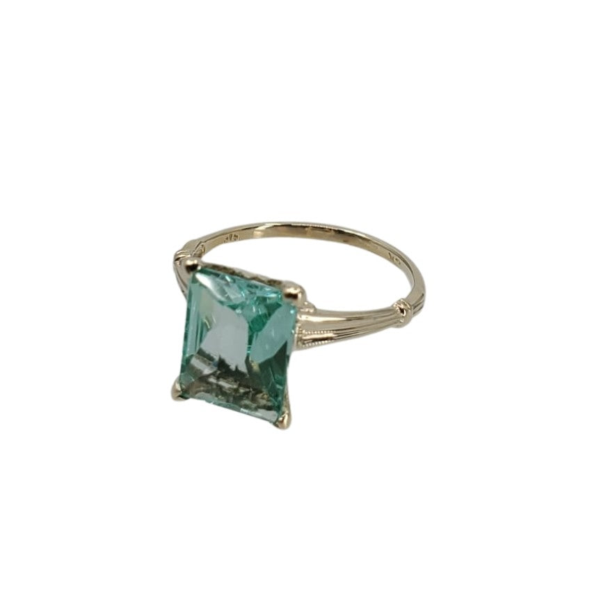 Yellow Gold Lab Created Mint Green Tourmaline Ring
