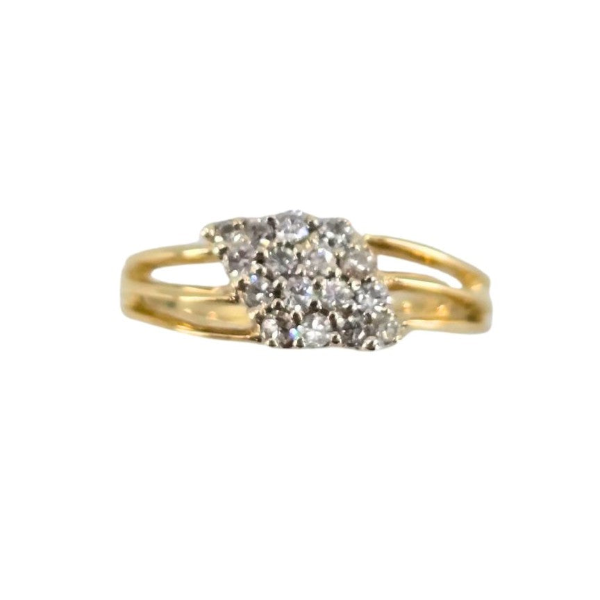 Yellow Gold Diamond Cluster Split Shank Ring