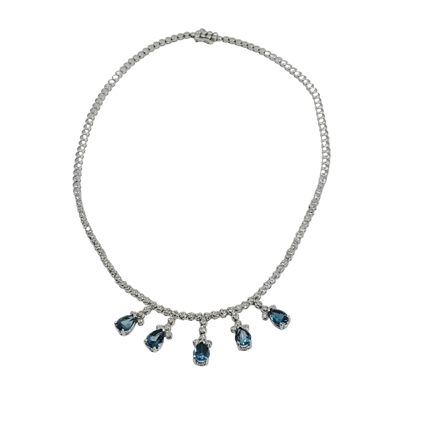 White Gold Blue Topaz and Diamond Necklace