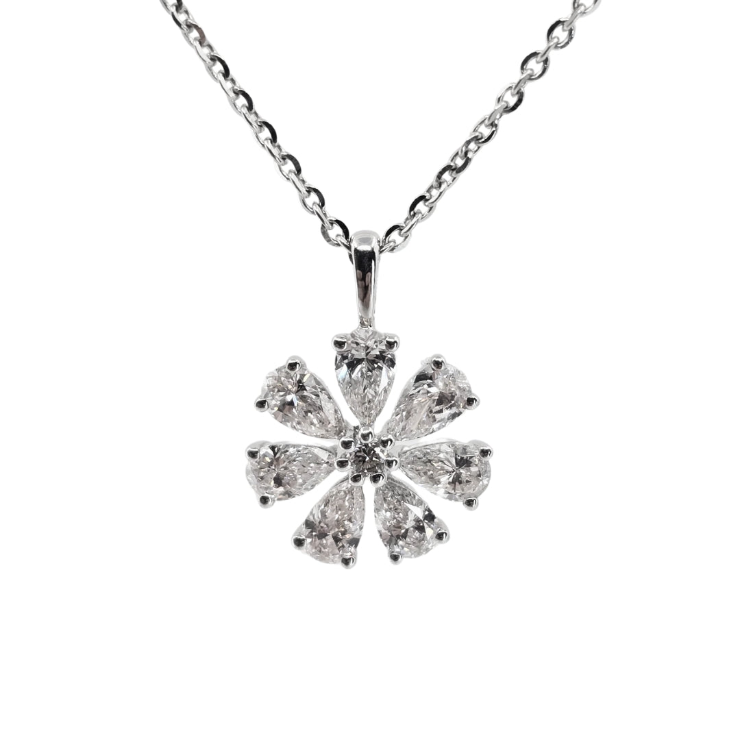 White Gold Lab Pear Diamond Flower Pendant