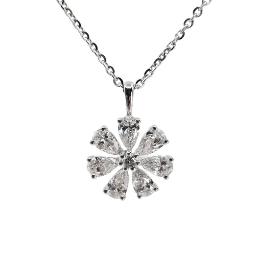 White Gold Lab Pear Diamond Flower Pendant