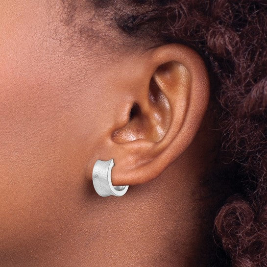 White Sterling Silver Satin/Sparkle Finish Huggy Earrings