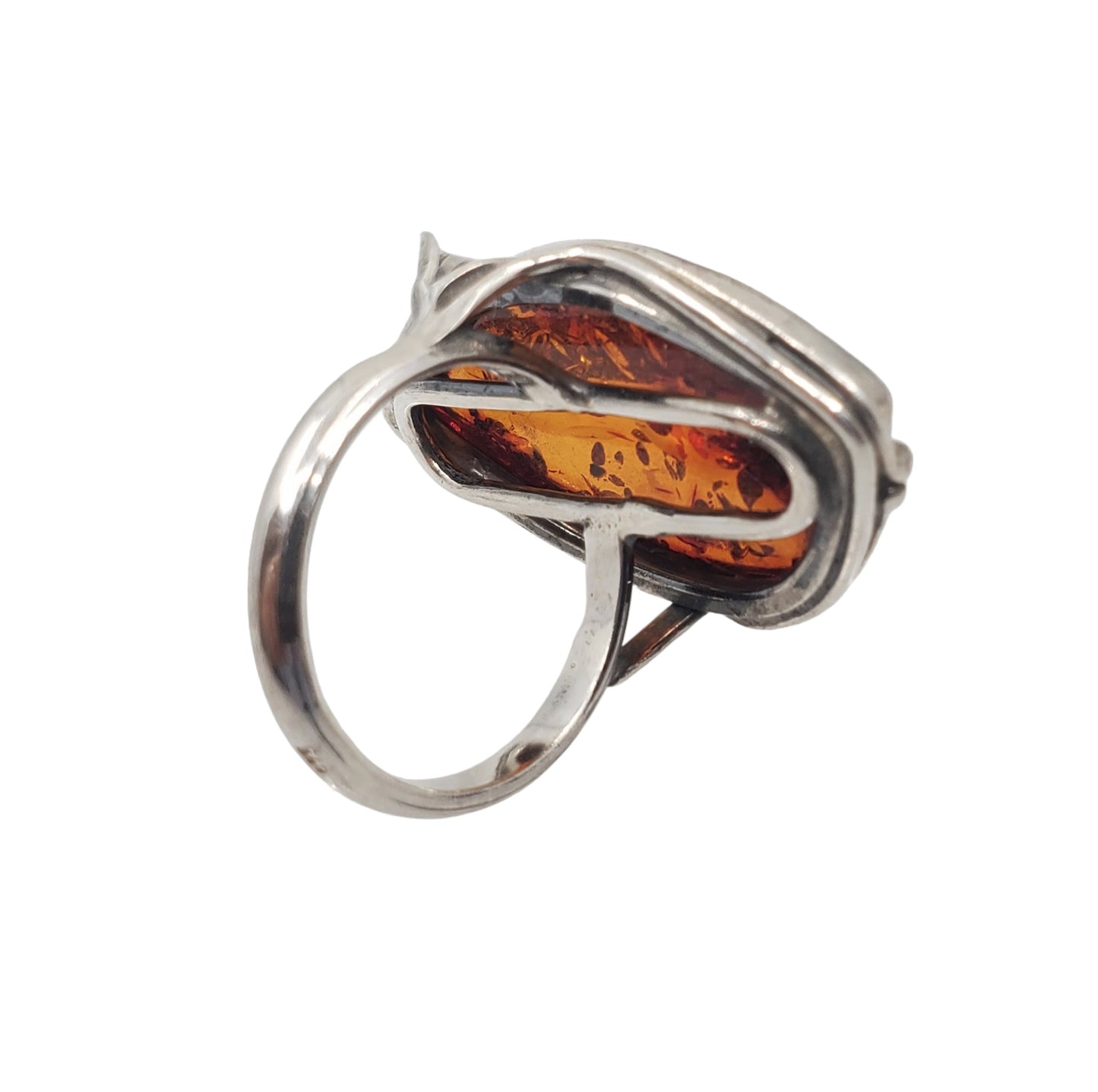 Vintage Sterling Silver Fashion Ring with Elongated Amber