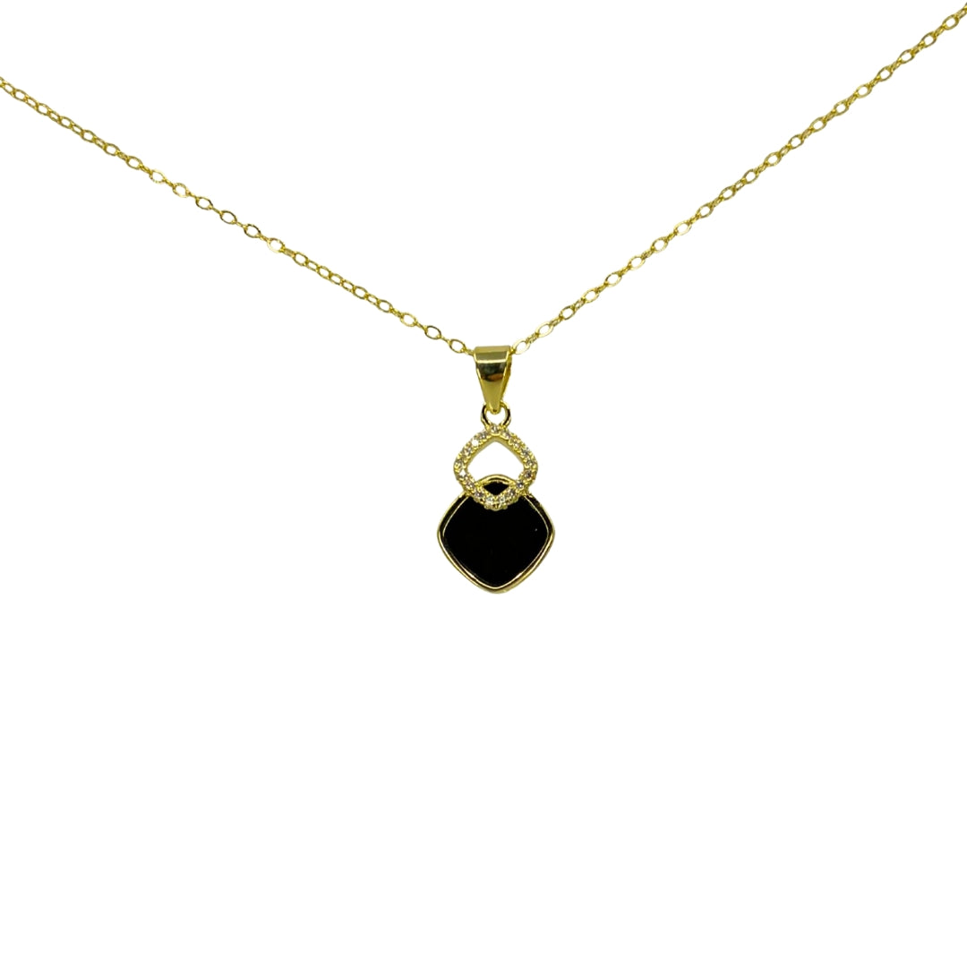 Yellow Silver Black Square Drop Necklace