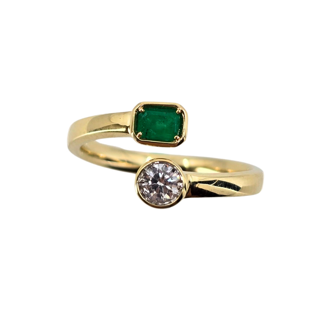 Yellow Gold Emerald and Diamond Bypass Ring