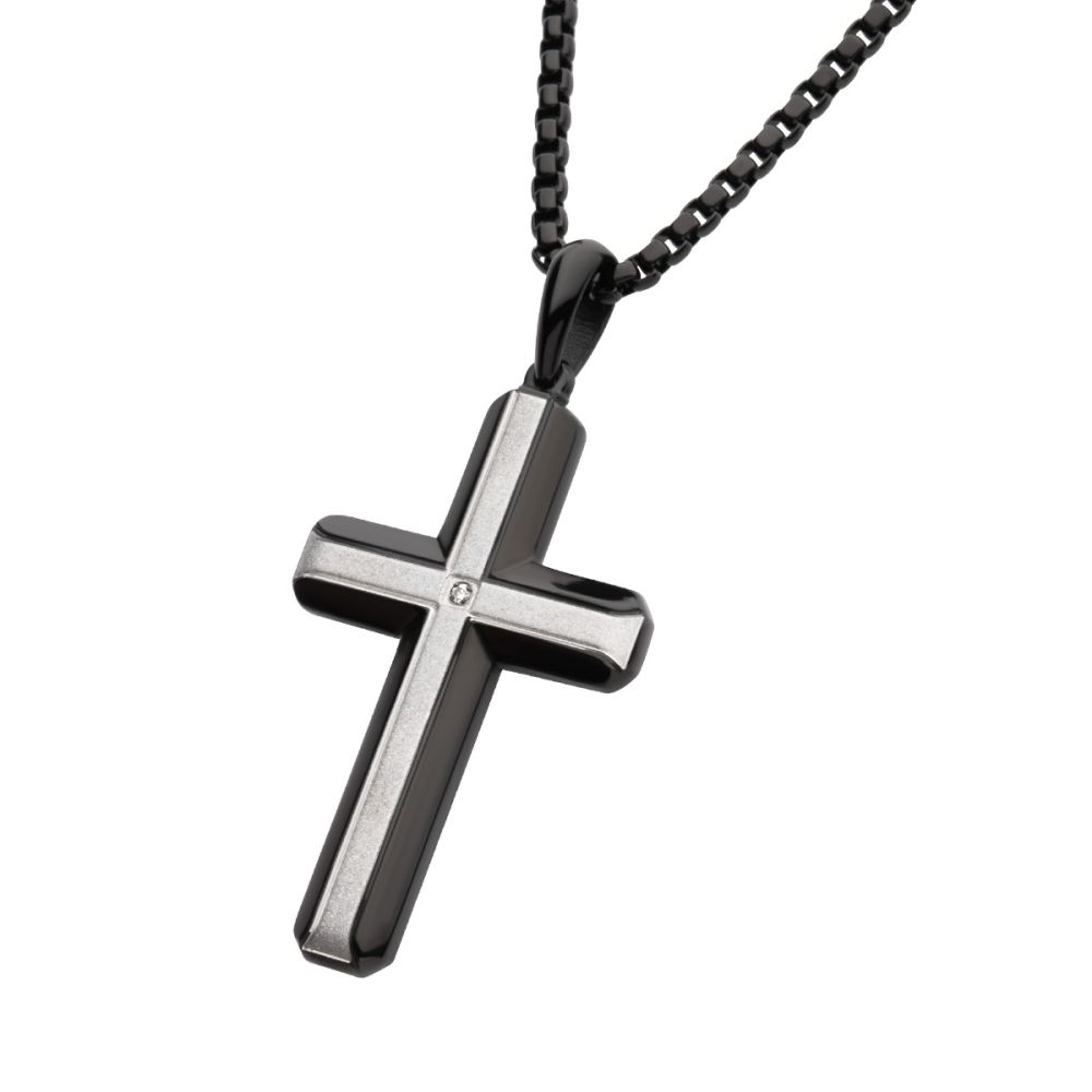 Two Tone Stainless Steel Lab Grown Diamond Cross Pendant