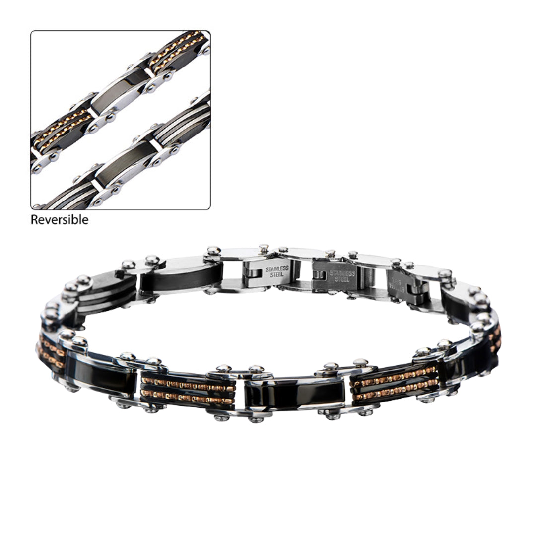Two Tone Black/Rose Reversible Stainless Steel Bracelet