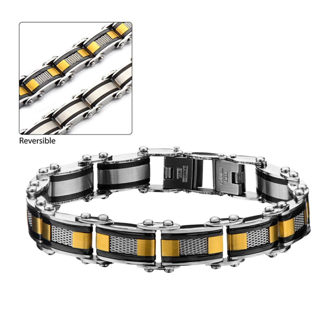 Stainless Steel Black and Gold Plated Reversible Bracelet