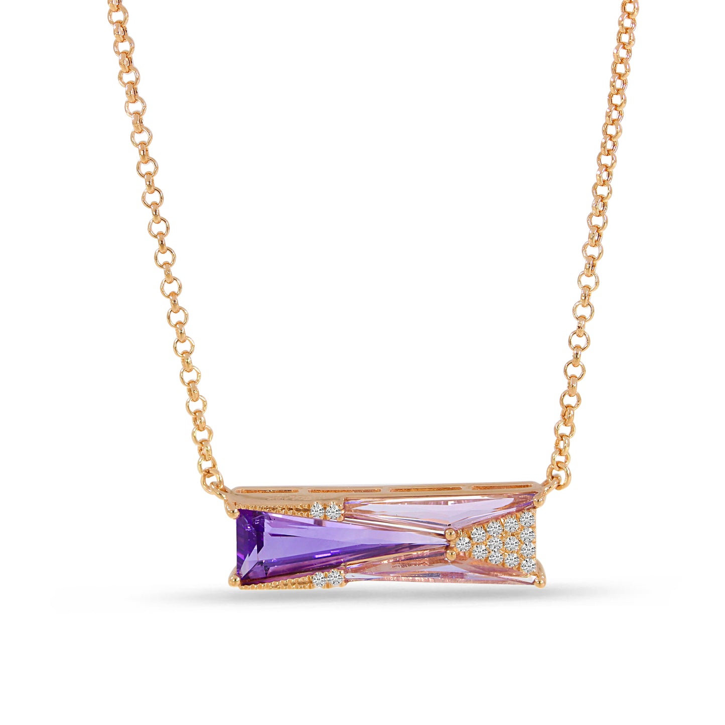 Rose Gold Amethyst and Diamond Geometric Necklace
