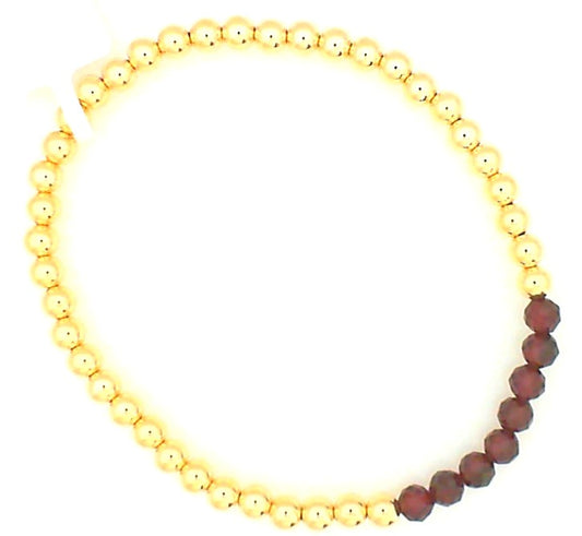 Gold Filled Beaded Bracelet with Faceted Garnet Bar