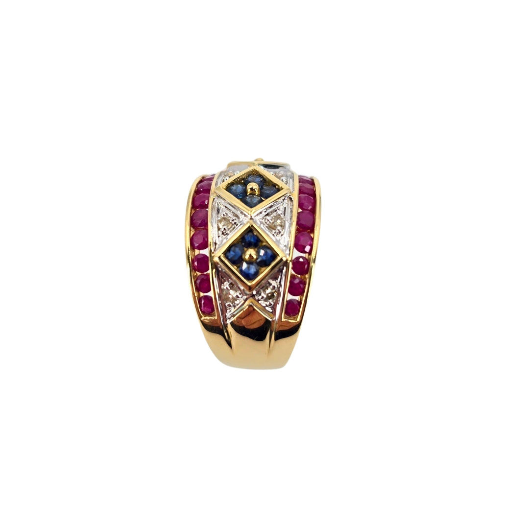 Channel Set Ruby, Sapphire, and Diamond Tapered Band