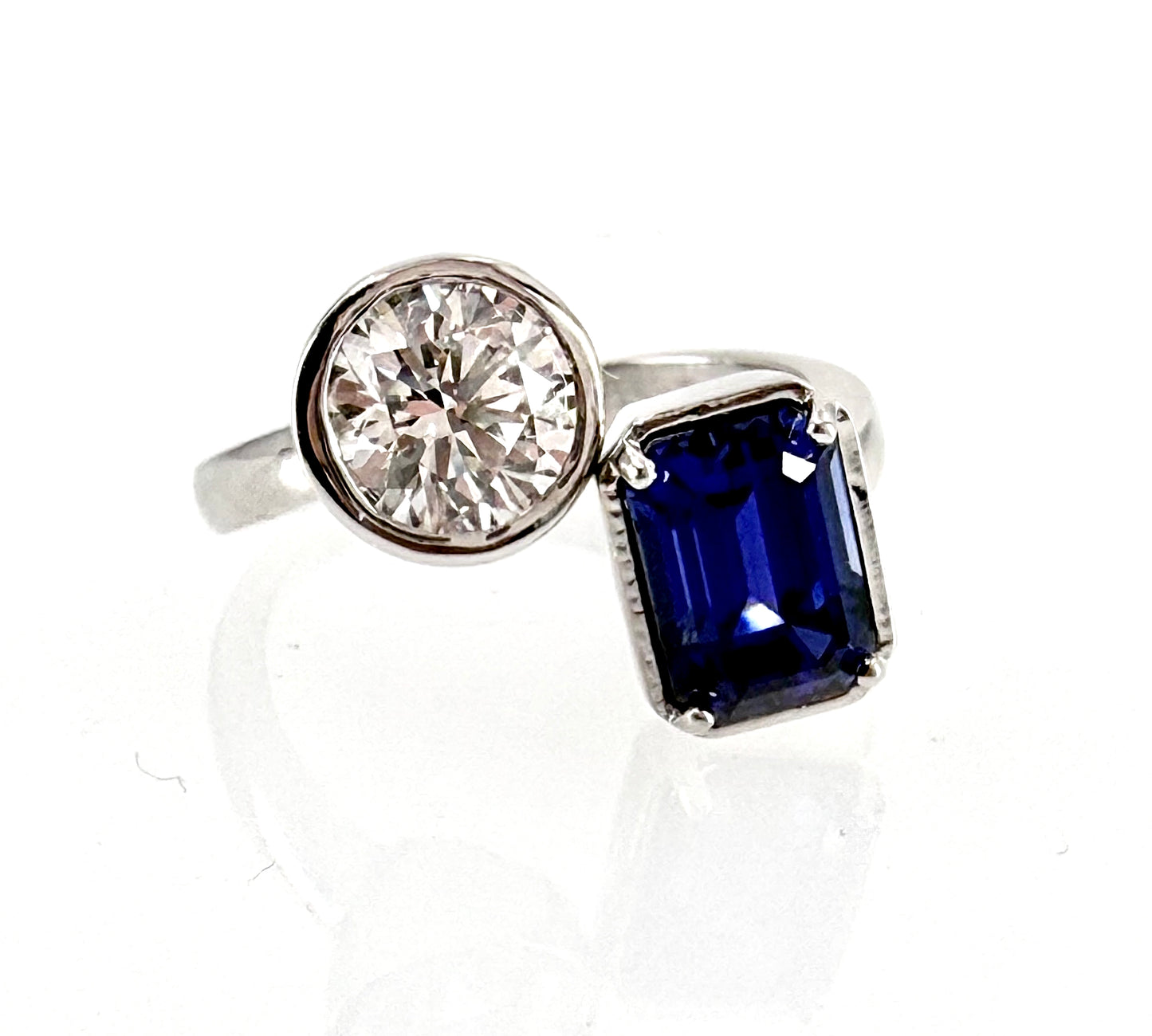 Lab Grown Diamond And Sapphire Moi et Toi Ring
