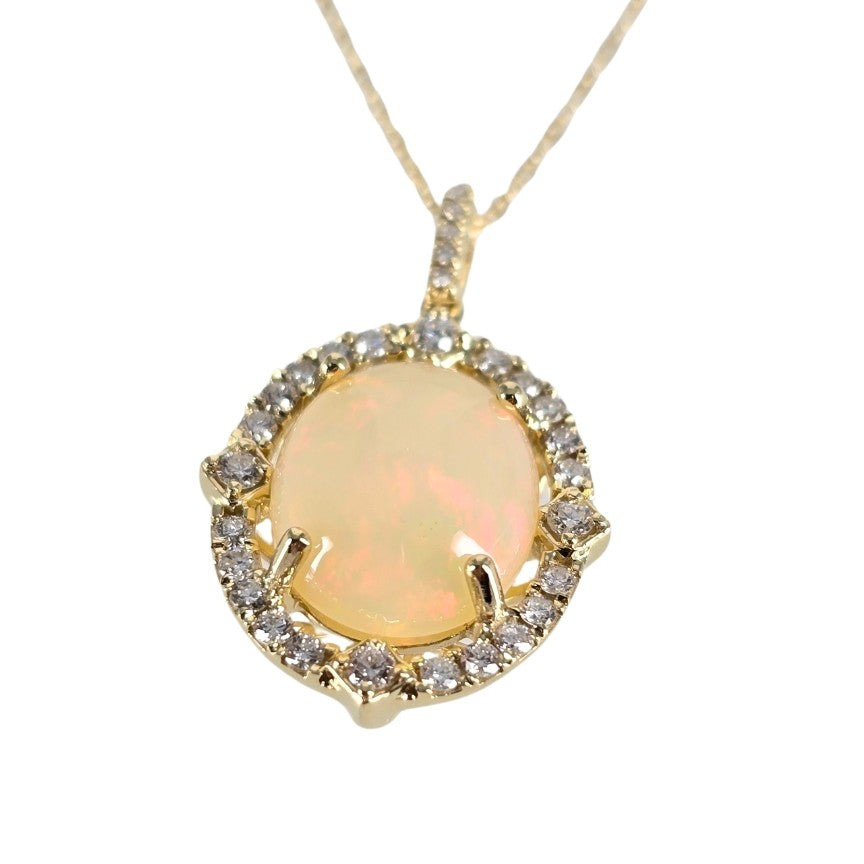 Yellow Gold Oval Opal Drop Pendant