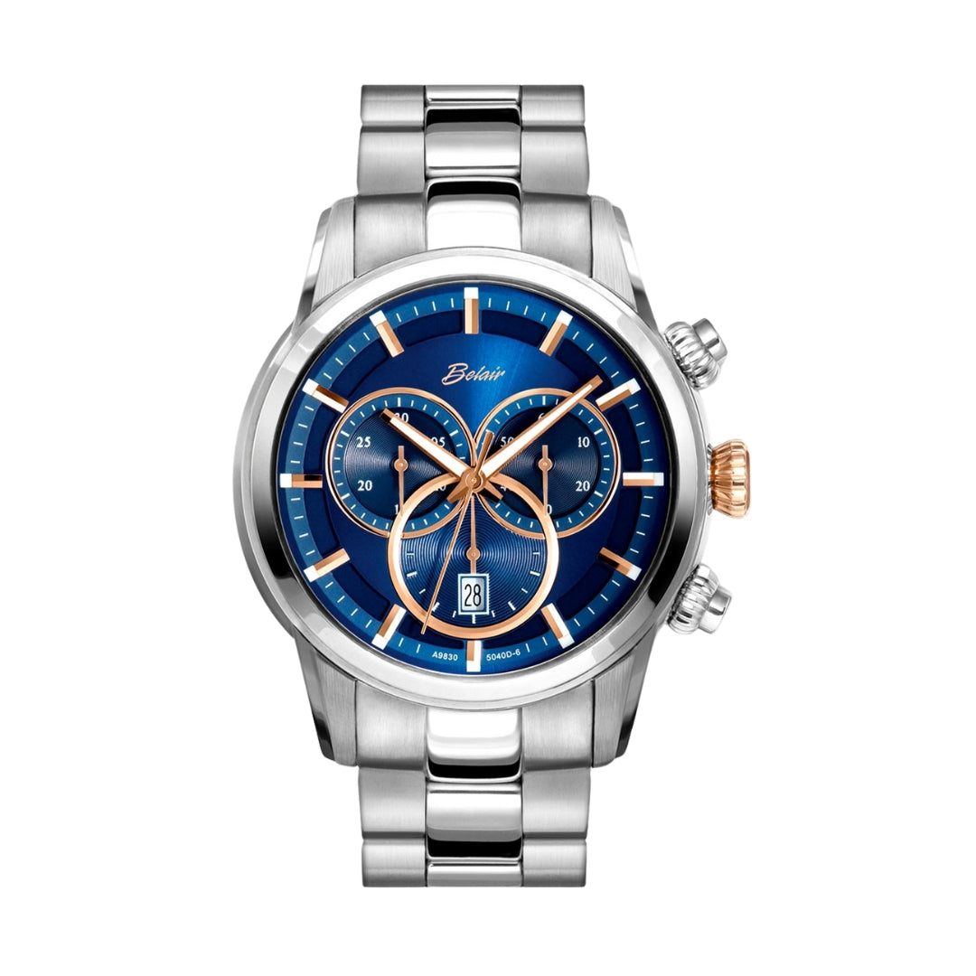Two Tone Stainless Steel Blue and Rose Chrono Watch
