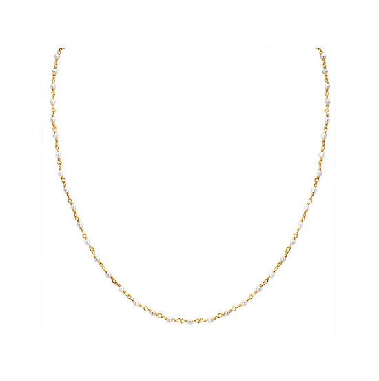 Yellow Gold over Sterling Silver Pearl Station Necklace