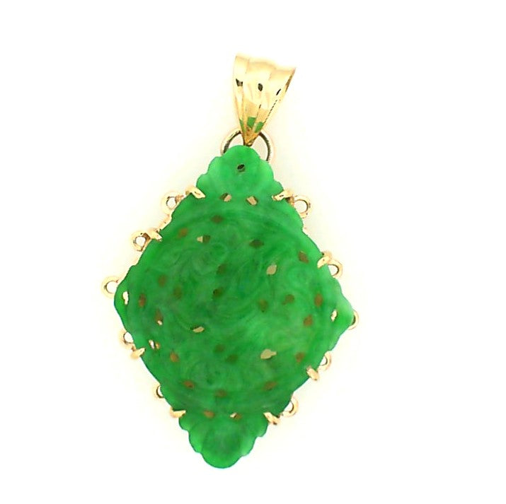 Carved Jade Pendant in 14 Karat Gold