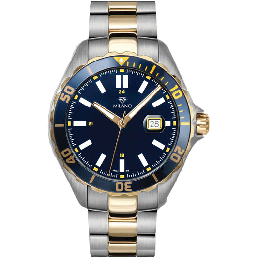 Two Tone Stainless Steel Diver Watch with Blue Dial and Bezel