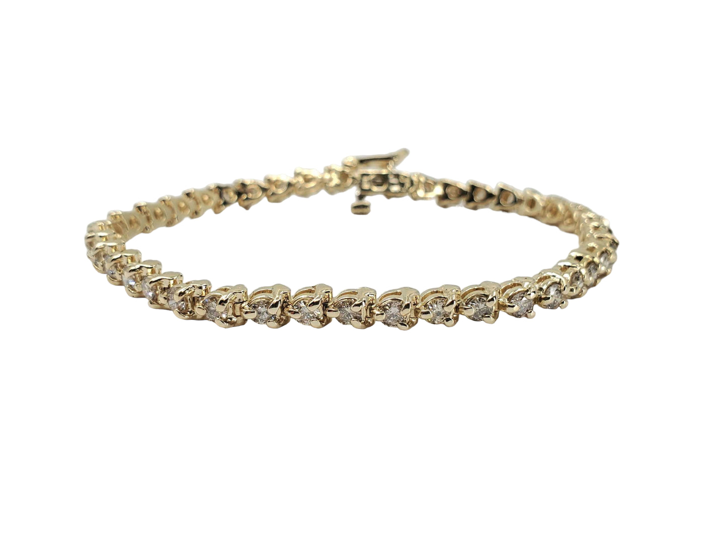 Yellow Gold Three Prong Tennis Bracelet