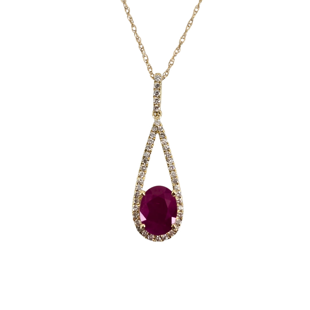 Yellow Gold Oval Ruby Drop Pendant