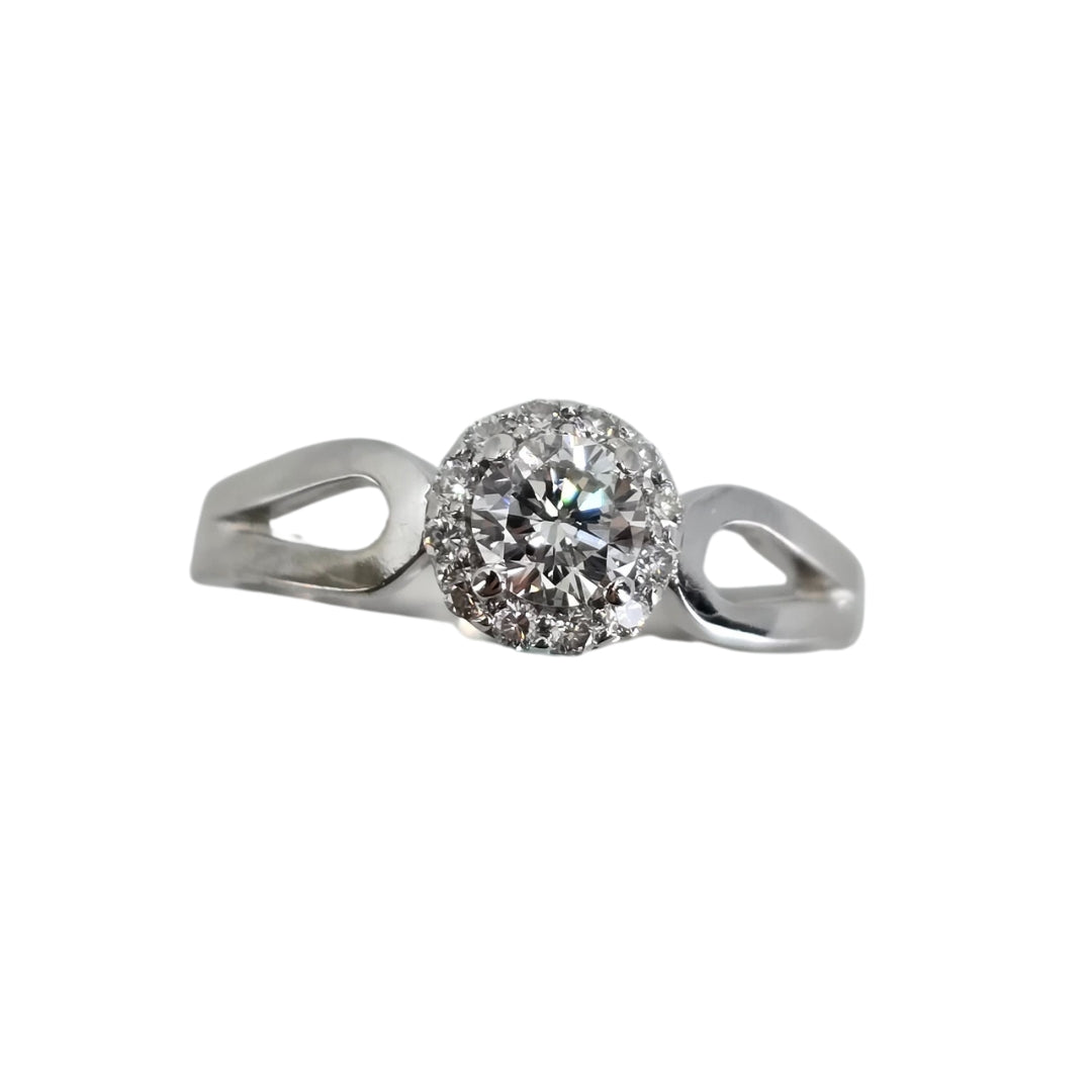 White Gold Round Diamond Split Shank Ring