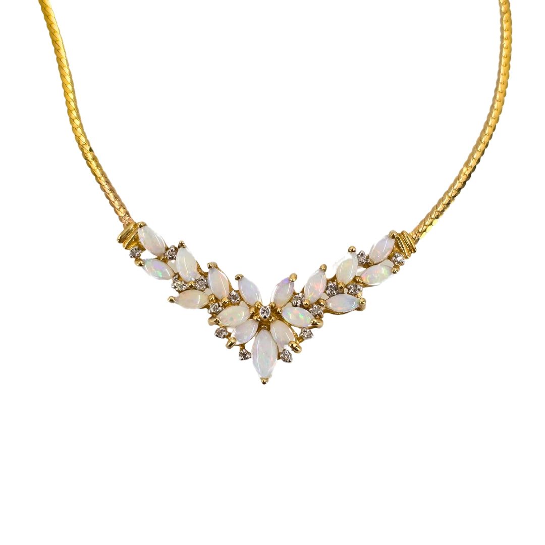 Yellow Gold Opal and Diamond Custer Necklace