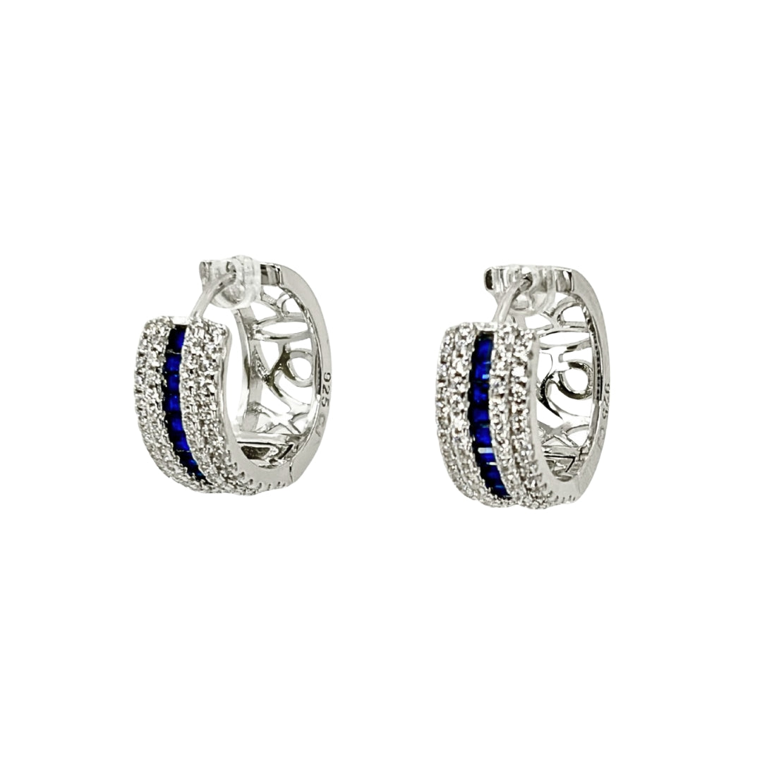 Blue and White Cz Huggie Earrings