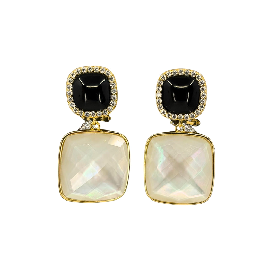 Faceted Mother of Pearl Omega Clip Earrings