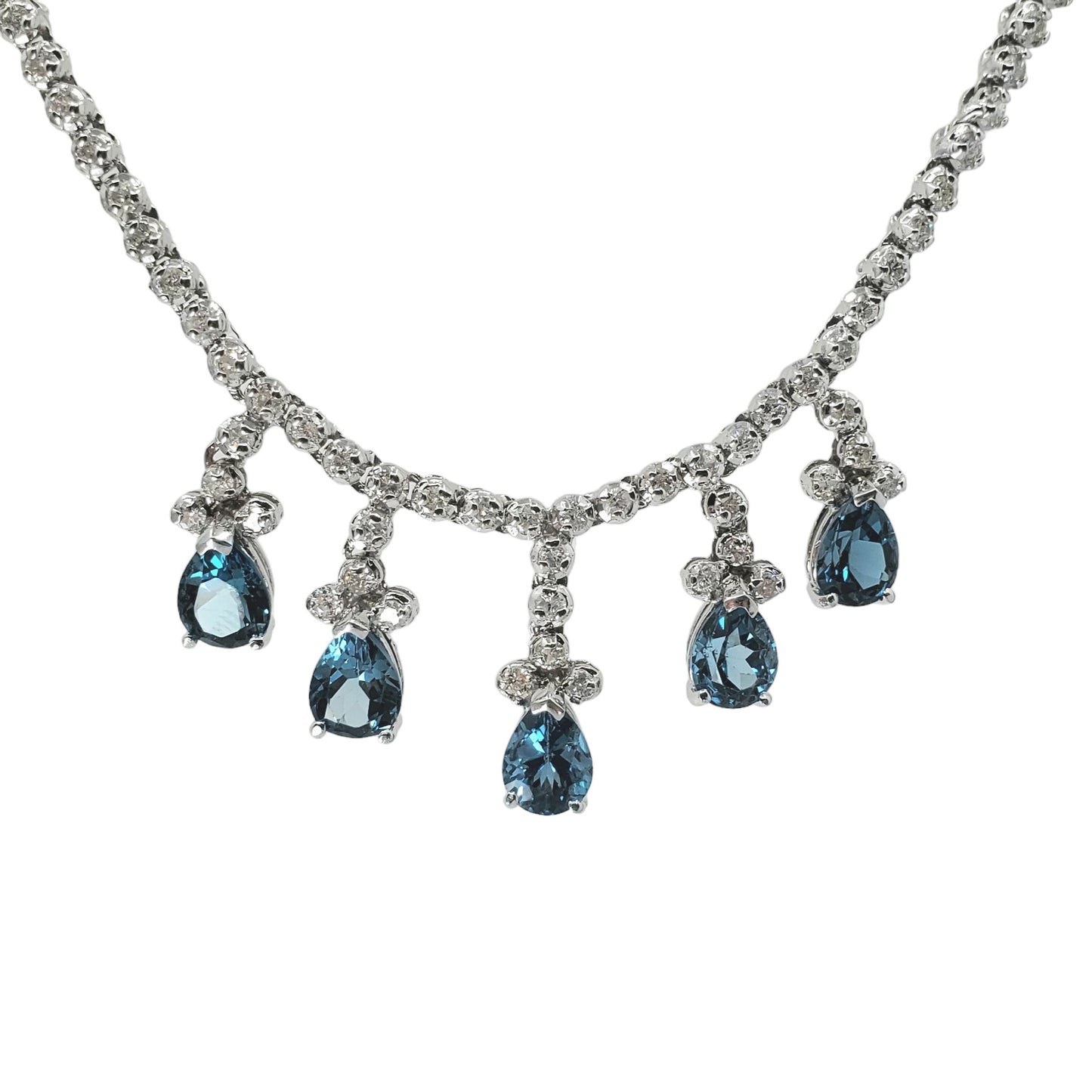 White Gold Blue Topaz and Diamond Necklace