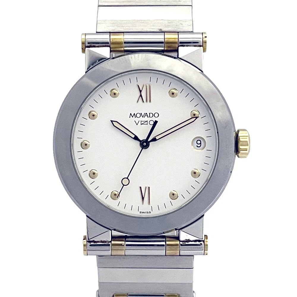 Two Tone Movado Vizo 35MM White Dial Watch