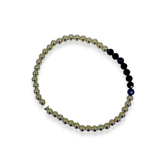Gold Filled Beaded Bracelet with Faceted Sapphire Bar