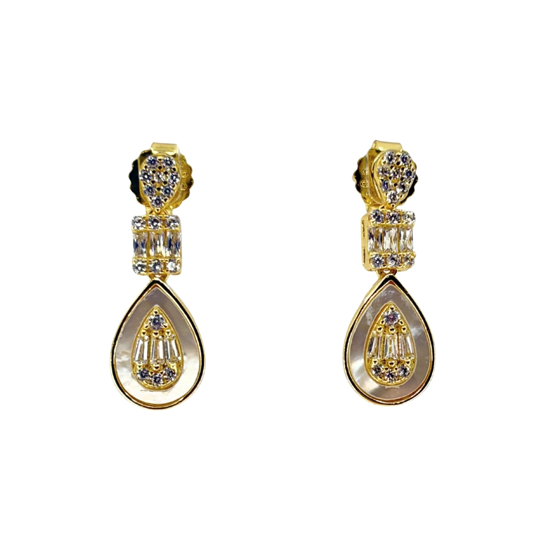 Silver Mother of Pearl Inlay Drop Earrings