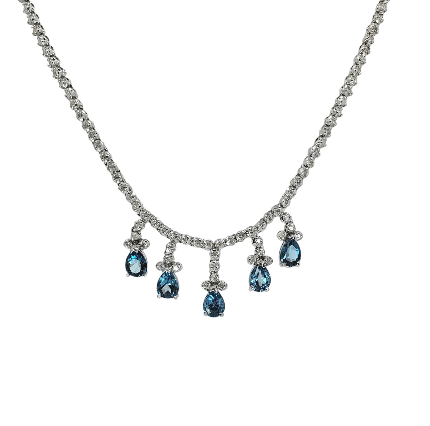 White Gold Blue Topaz and Diamond Necklace