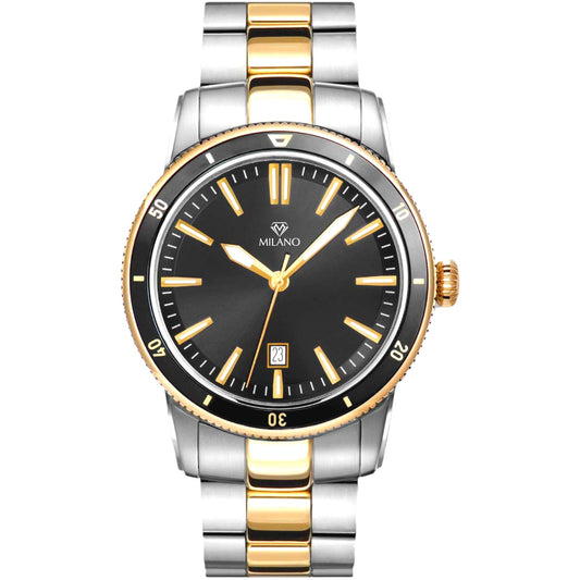 Two Tone Stainless Steel Sport Watch with Black Rotating Bezel
