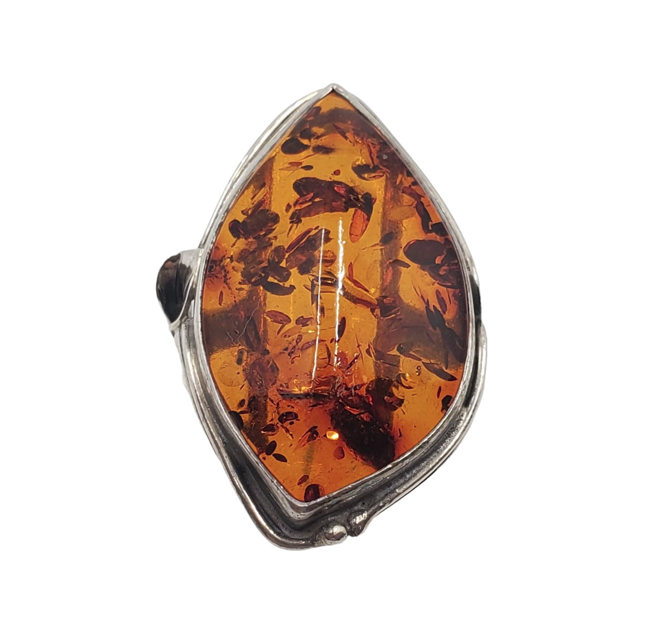 Vintage Sterling Silver Fashion Ring with Elongated Amber