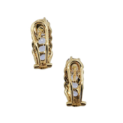 Yellow Gold Tanzanite and Diamond Semi-Hoop Earrings