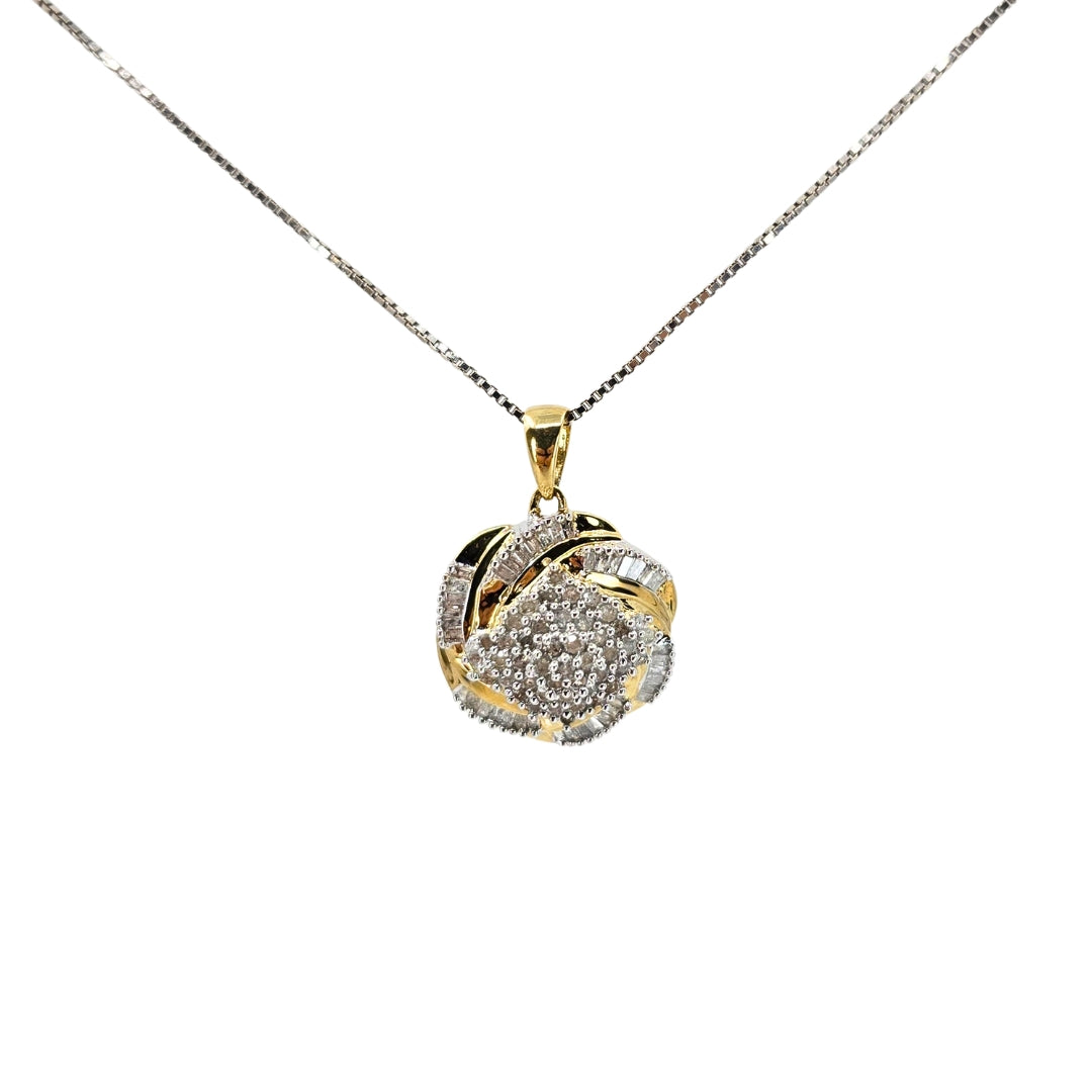 Yellow Gold Baguette Diamond Cluster Pendant