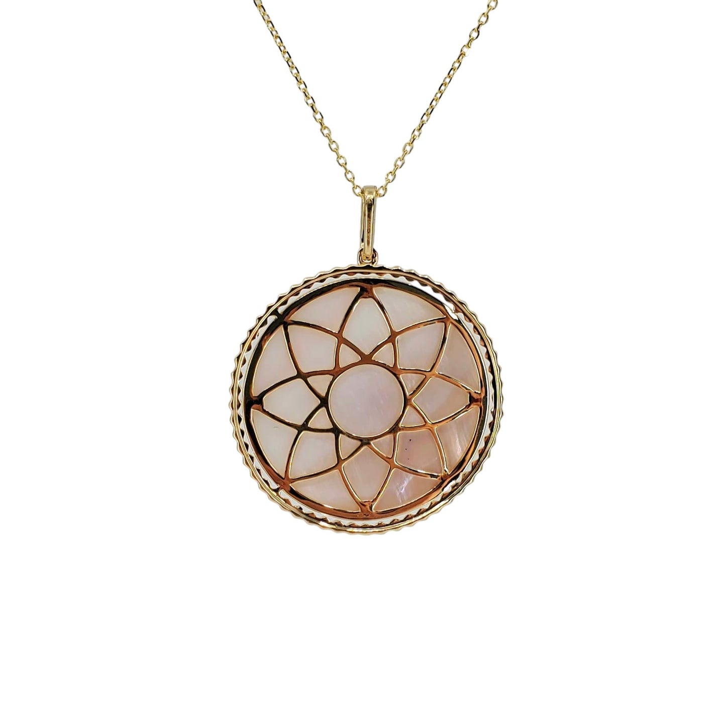 Reversible Yellow Gold Mother of Pearl Disc Pendant
