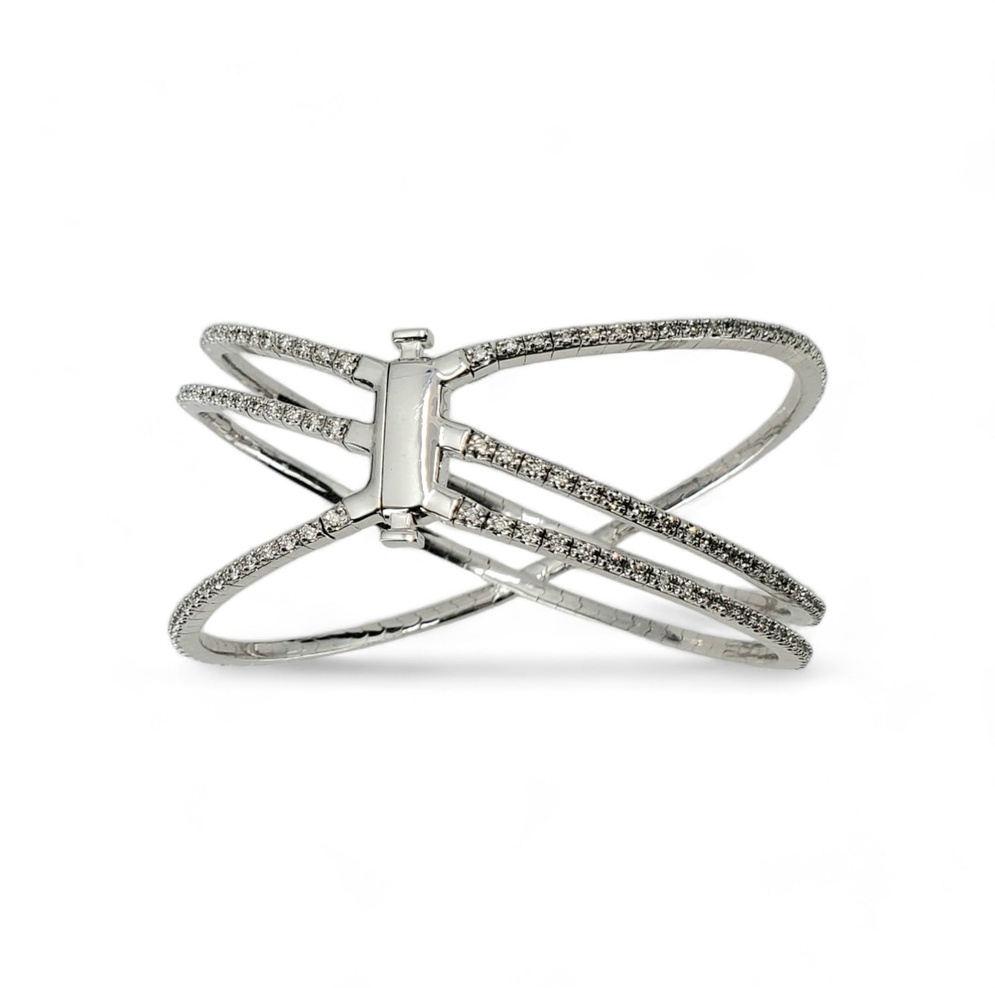 White Gold Round Diamond Flexible Bangle Bracelet