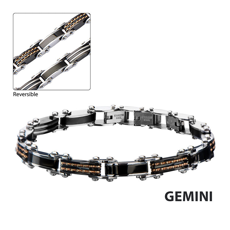 Two Tone Black/Rose Reversible Stainless Steel Bracelet