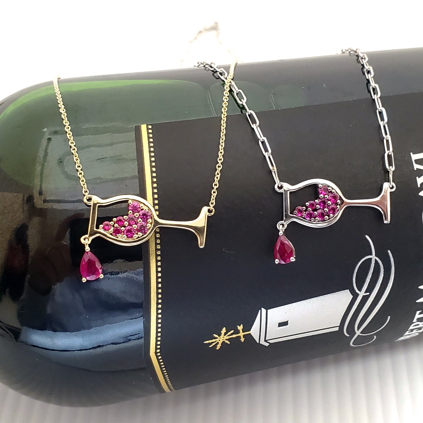 Yellow Gold Ruby Wine Glass Necklace