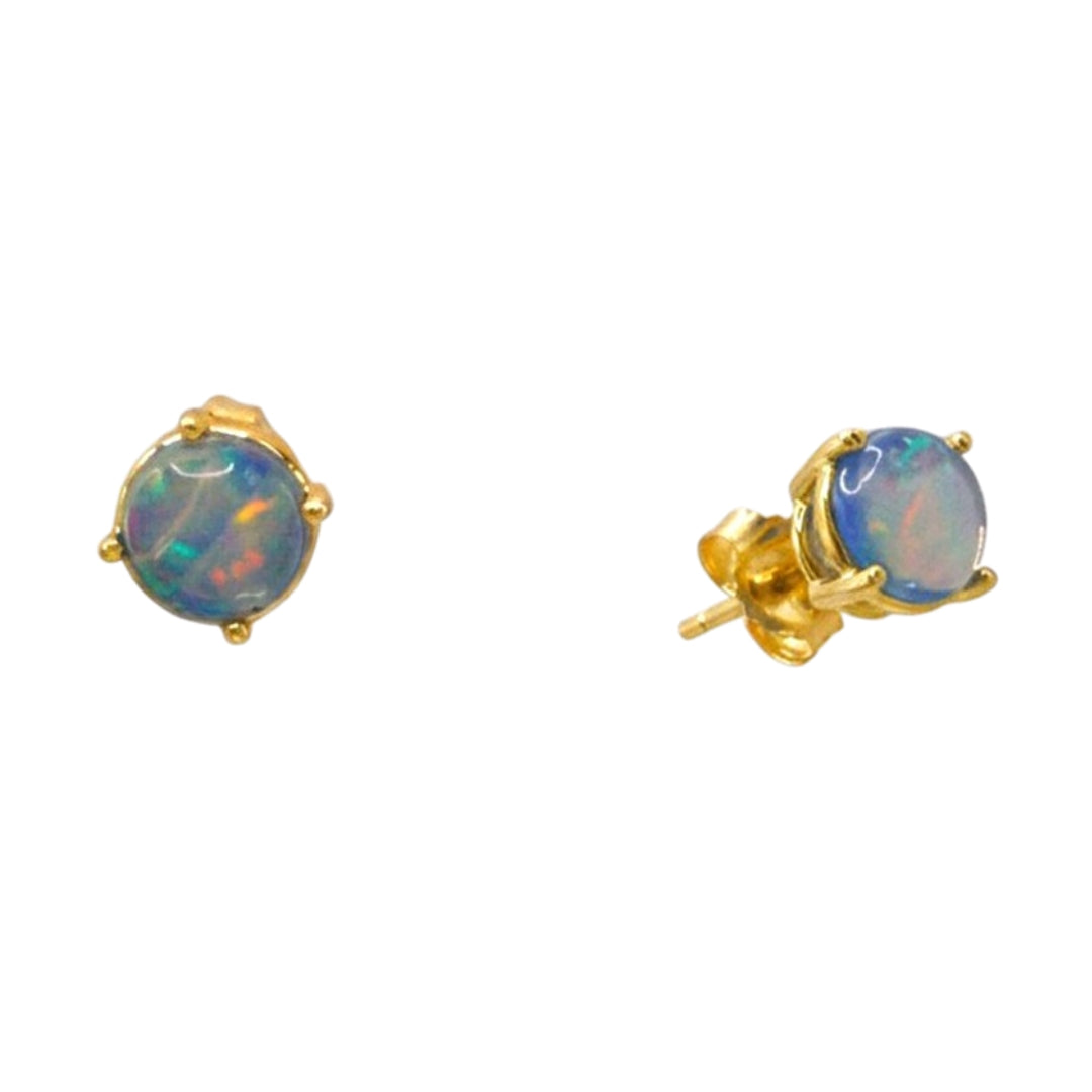 Yellow Gold Round Opal Studs