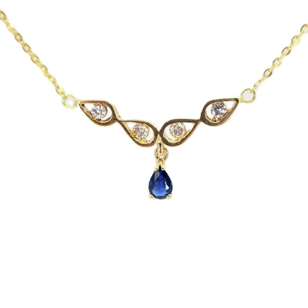 Yellow Gold Sapphire and Diamond Drop Necklace