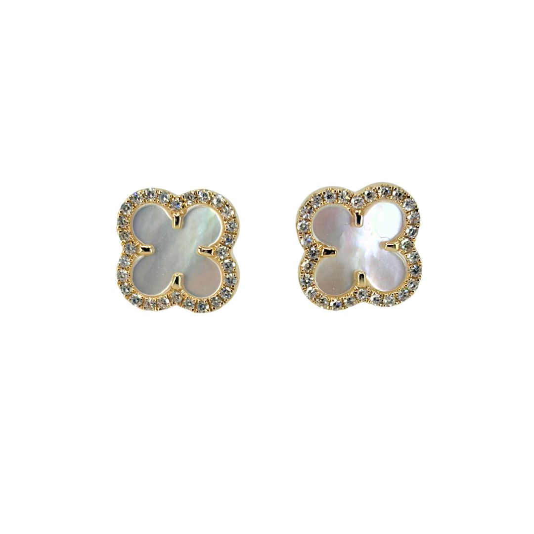 Gold Mother of Pearl Quatrefoil Studs