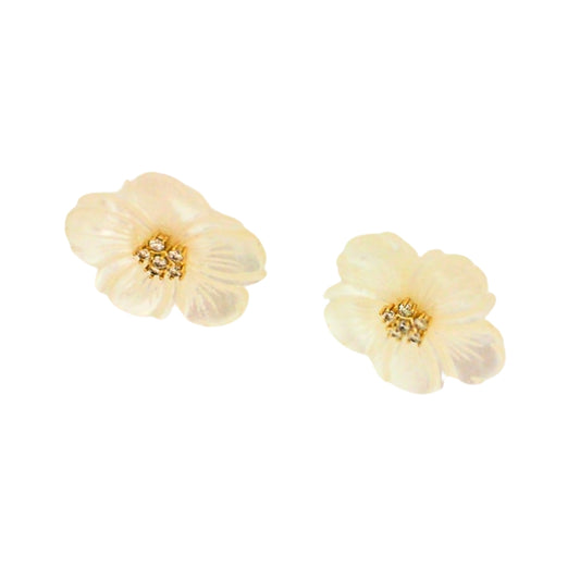 Large Carved Mother of Pearl Flower Studs