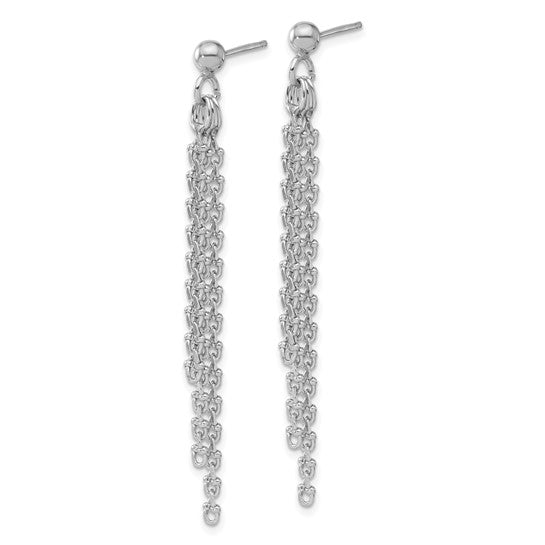 White Sterling Silver Three Strand Chain Drop Earrings