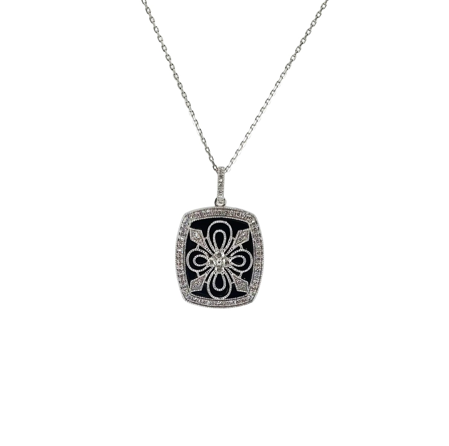 White Gold Onyx and Diamond Art Deco Pendant