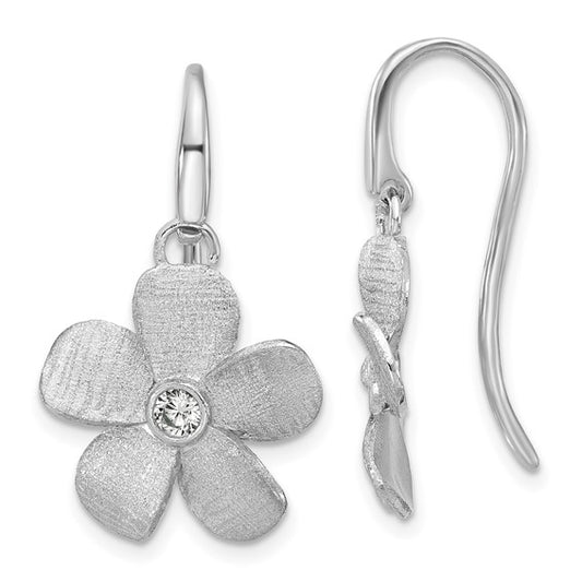 White Sterling Silver Flower Drop Earrings