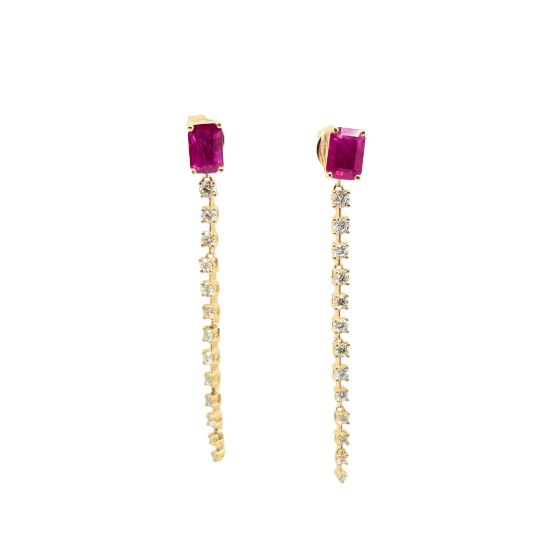 Yellow Gold Emerald Ruby and Diamond Drop Earrings